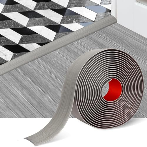 Rusoz Self Adhesive Vinyl Floor Transition Strip, 1.2M Laminate Floor Strip Floor Trim, 5cm Wide Door Strip Threshold Bars for Joining Floor Gaps, Carpet, Tiles(Grey)