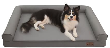 BingoPaw Cuccia Cane Interno Taglia Grande: Letto per Cani in Ecopelle AntiGraffio Impermeabile Facile da Purile, Cuscino Ortopedico Cane con Bordi Materasso Morbida, Grigio 97x73x18cm