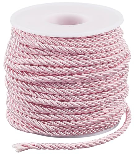 SOFPLATE 21.87 Yards Pink Cord Trim Milan Thread with Empty Spools 3mm Polyester Weaving Twine 3 Ply Hanging String Rope Findings Accessories for Home Curtain Tieback Bracelets Macrame DIY Crafts