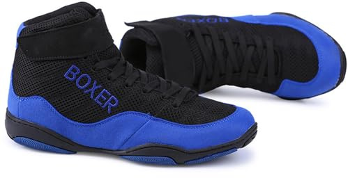 Hiuzylqx Brottarskor Boxningsskor Herr, Dam, Ungdom & Barn Lätta fighting- och sportskor för tyngdlyftning och bodybuilding,Black blue,36 EU
