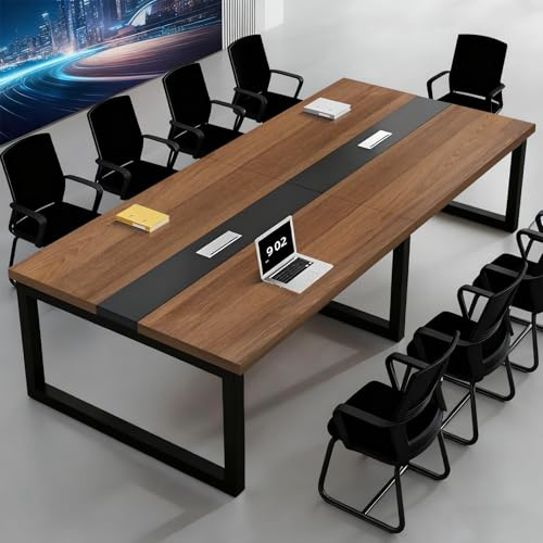 Mesa De Conferencias Grande - Mesa De Reuniones Para Oficina Con Tablero De Madera Maciza Y Caja De Cable, Escritorio Largo Para Sala De Juntas O Formación, Múltiples Colores (sillas No Incluidas)
