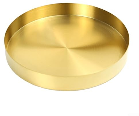 Vassoio decorativo per cosmetici in acciaio inox, color oro, organizer o gioielli per riporre chiavi, snack, piatti, piante, finitura elegante (20 cm)