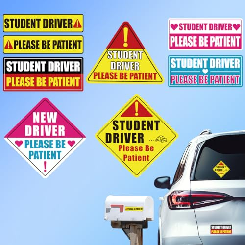 Hobbspring 5Pcs Car Warning Signs Car Stickers Novice Signs Cars Decals Driving Patient Plastic Vehicle Decoration Decal for Truck Walls Laptop Auto Window and Body Cling