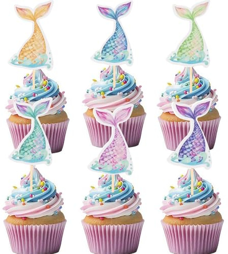 Gleevio 24 Stk Meerjungfrau Tortendeko Mädchen,Cupcake Topper Meerjungfrau | Meerjungfrau Geburtstag Deko, Meerjungfrauen Deko Kuchen, Meerjungfrauenschwanz Muffin Deko, Tortendeko für Kindergeburtstag