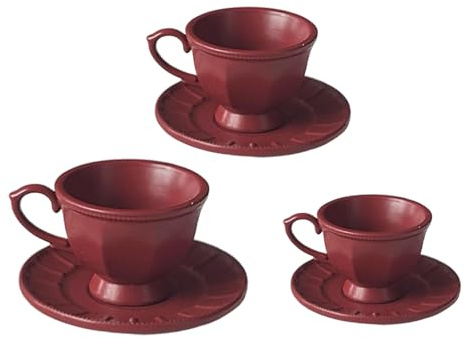 HINAYOSAN Juego de té en miniatura de 3 piezas de casas de muñecas francesas de aleación, taza de café y platillo para decoración elegante de escena, taza de café británica, casas de muñecas en