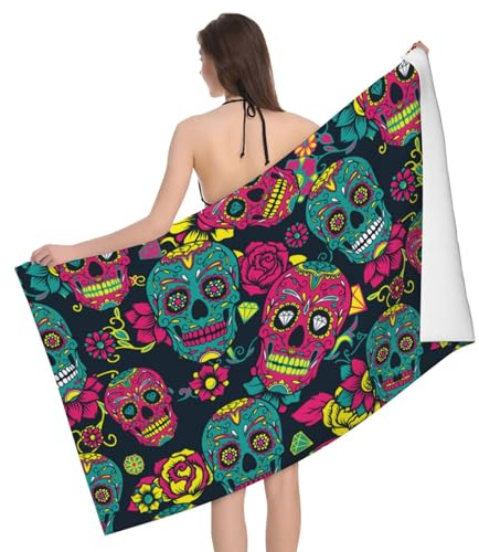 Handtücher Bunter Zuckerschädel Duschtuch Leicht Badetücher Mikrofaser Strand-Tuch Für Camping Meer Strand 80X130Cm