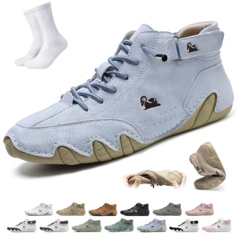 Stivaletti Chukka da Trekking Ortopedici in Pelle Artigianale Uomo Donna – Impermeabili e Traspiranti Vogldeck, Scarpe Barefoot con Supporto Caviglia, Antiscivolo Beck Shoes(Blu,39 EU)