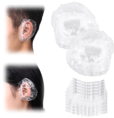 AropaeenGlowry 200 Pack Waterproof Disposable Ear Protectors, Elastic Shower Caps for Bathing, Hair Dye & Swimming - Clear One Size Fits All