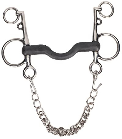 Mors de bride à bouche de cheval en acier inoxydable avec rouleau en caoutchouc, mors poli à la main et résistant à la rouille pour l’équitation, mors à pression uniforme pour l’en (135MM)