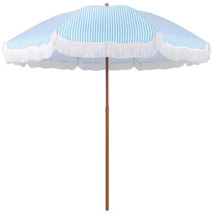 KXWOQ3ED Parasol de Terrasse Rayé de 200 cm avec Franges, Parasol de Jardin Inclinable, Protection Solaire UPF50+ pour Plage, Piscine, Patio, Balcon
