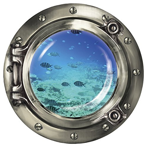 Wandkings Wandsticker Bullauge „Unterwasserwelt - Fischschwarm im Meer - 40 x 40 cm SILBER