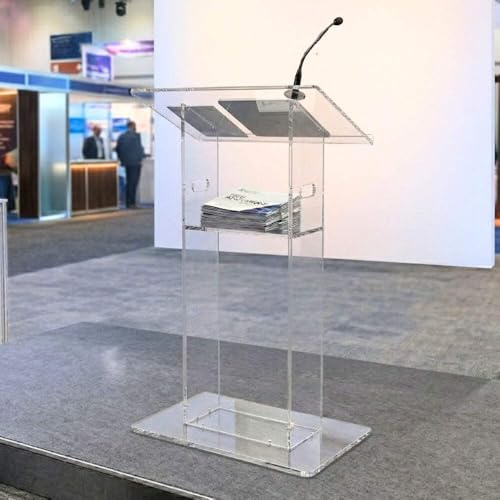 Displaysense Commercial Grade Clear Acrylic Podium Lectern with Reading Surface and Storage Shelf - 685mm Wide x 1180mm High