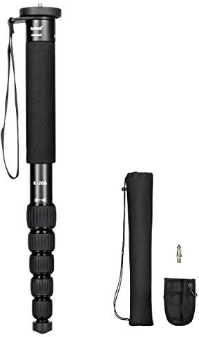 Koolehaoda Einbeinstativ mit 6 Abschnitten, kompakt, tragbar, Aluminiumlegierung, max. Traglast: 10 kg, zusammenklappbare Größe ist nur 38,1 cm (K-266) Schwarz