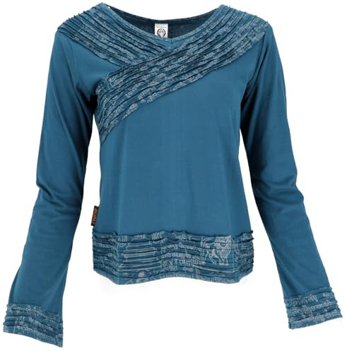 GURU SHOP Langarmshirt Boho-chic, Mantra Shirt - Petrol, Damen, Size:S