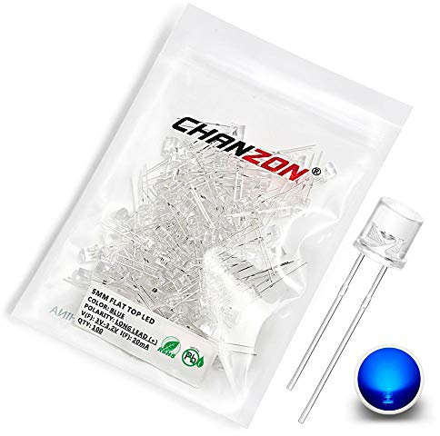 Chanzon 100 pcs 5mm Blue LED Diode Lights (Clear Transparent Flat Top DC 3V 20mA) Bright Lighting Bulb Lamps Electronics Components Light Emitting Diodes