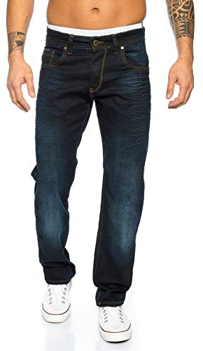 Lorenzo Loren Jeans Herren Hose Straight Cut Used-Look Denim M32 | Herrenjeans mit geradem Bein, lange Jeanshose für Alltag und Freizeit