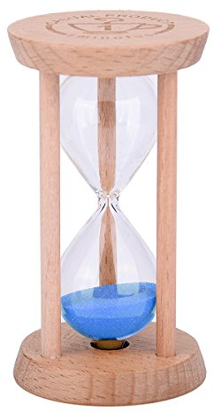 Mini clessidra con sabbia, color legno, per casa e ristorante, timer 1 minuto/3 minuti, Legno, Legno + blu., 1min