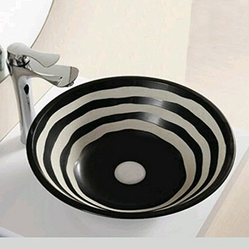 Rue du Bain - Vasque à Poser Ronde - Céramique Noire et Blanc - 41 cm - Virtual