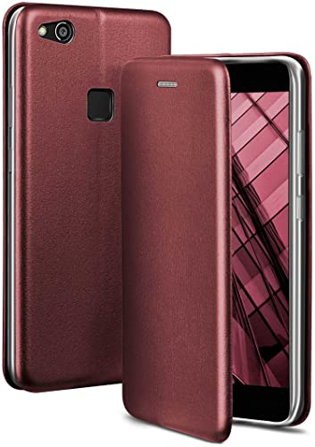 ONEFLOW Business Case für Huawei P10 Lite Handyhülle klappbar mit Standfunktion, Klapphülle Flipcase Cover Dünn, PU Leder Hülle mit Kartenfach, 360 Grad Schutzhülle, Weinrot