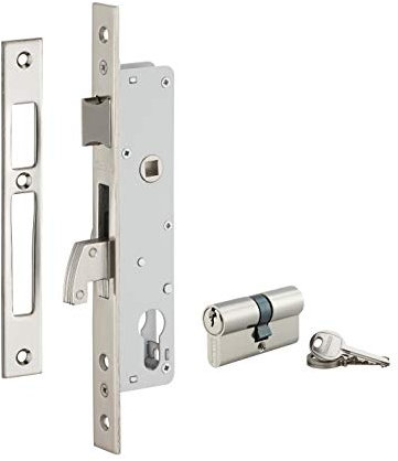 THIRARD - Serrure encastrable à crochet avec cylindre pour porte métallique, axe 25mm, bouts carrés, 3 clés