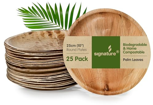 Signature Packaging - Disposable Palm Leaf Plates - Sturdy, Large Round Plates - 25cm, 25 Pack