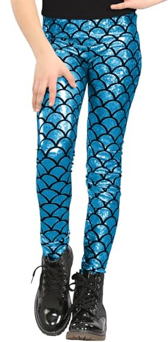 Hamishkane® Girls Mermaid Leggings, Holographic Fish Scale Leggings, Kids Metallic Leggings, Slim Fit Elasticated Waist Trouser, Skinny Party Leggings, Disco Leggings