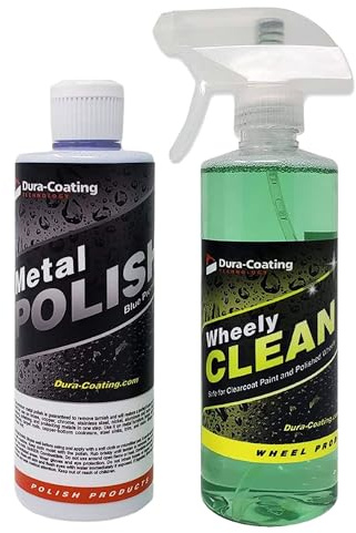 DURA-COATING TECHNOLOGY, Blue Premium Metal Polish - Perfect for Aluminum Wheels, Diamond Plate, Stainless Steel, Copper, Brass, & Nickel - 16oz Polish + 16oz Wheely Clean (Wheel and Tire Cleaner)