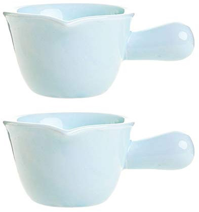 XXXXW Serving Pitcher Sauce Pitcher 2pcs Gravy Boat with Handle Small Ceramic Milk Sauce Dish Ceramic Saucer Sauceboat for Family Party Commercial Use Creamer Cup (Color : Blue)