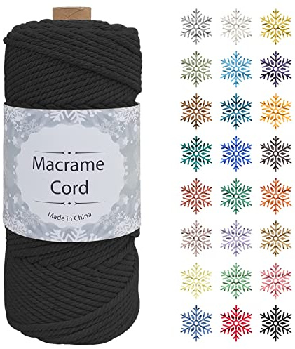 CAMAL Makramee Garn, 4mm x 100m Baumwollgarn Kordel Baumwollkordel für Wandbehänge, Pflanzenhalter, Geschenkverpackungen und Dekorationen (4mm x 100m, Schwarz)