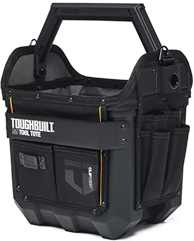 ToughBuilt - 12 In Tool Tote w/Waterproof Base - Riveted Pocket Panels - 3 Tool Dividers, Quick Release Handle - (TB-CT-82-12)