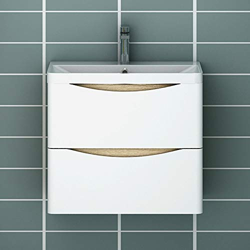 huiyang Badmöbel-Set,Waschbecken mit Unterschrank,Waschtischunterschrank,59cm Weiß+Eiche