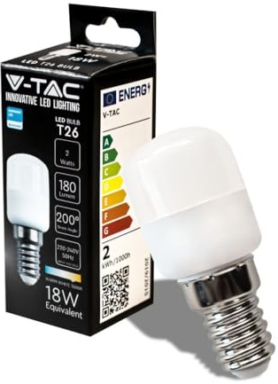 V-TAC Ampoule LED pour Réfrigérateur et Lampes - E14-2W - 180 Lumen - Petites ampoules LED T26 pour une efficacité maximale et une économie d'énergie - Blanc Chaud 3000K VT-202