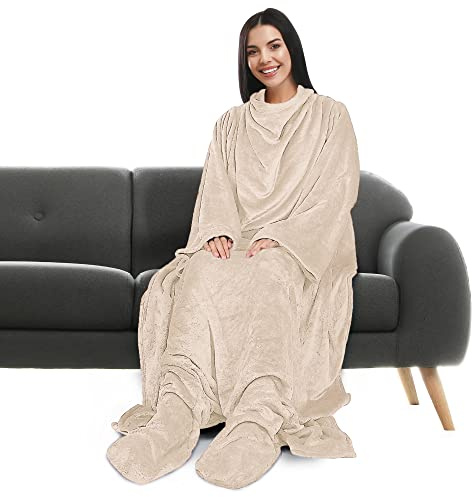 Catalonia Classy TV-Decke, Kuscheldecke mit Ärmeln und Füßen, Professionelle Kuschel-Ganzkörper-Kuscheldecke zum Anziehen, für Erwachsene, Damen und Herren zum Verschenken, 190 x 135 cm