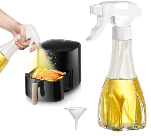 AHOUGER Upgraded Ölsprüher, 240ml Premium Öl Sprühflasche Glas Ölspray Essig Spritzer Ölspender, Öl Mister für Air Fryer, Perfekt für BBQ, Backen, Salat (Schwarz)