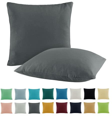 SHC by BaSaTex Jersey Kissenbezug, 2er Pack, 50x50 cm, Antthrazit Grau | 100% Baumwolle, Kissenhüllen, Kopfkissenbezug, Dekokissen Bezug
