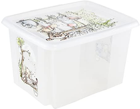 keeeper Winnie the Pooh Storage Box with Lid, Stackable and Rotatable, For Children, 30 L, Karolina, Natural Transparent
