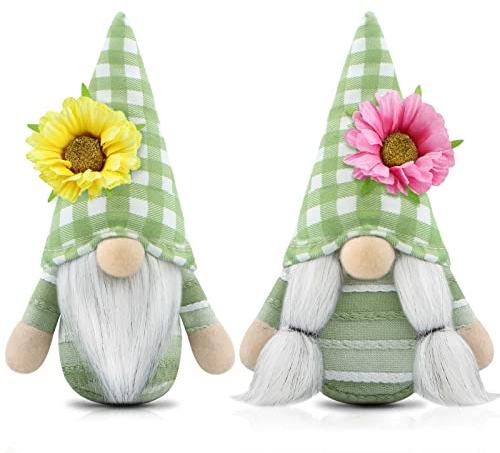 Gehydy Set of 2 Spring Gonks Decoration Easter Flower Gnome Handmade Summer Decor for Home Kitchen