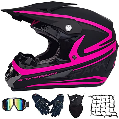 Casco Motocross Bambino Set, Casco da Cross, Casco Integrale da MTB Adulti E Bambini, Caschi Bicicletta Downhill MX Enduro con Occhiali Guanti Mask Rete Del Casco (S-XL, 52-59CM)