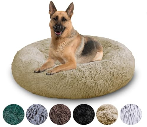 Grand Filippo Fluffy Hundebett mit waschbarem Bezug 100 cm - Handgefertigt Hundebett Flauschig - Hundekissen Flauschig - Katzenbett Maschinenwaschbar - Rund Katzenbett Beige