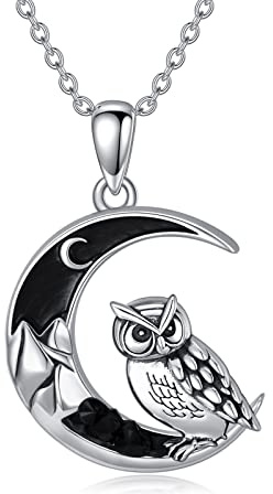 Shusukue Fledermaus/Spinne/Wolf/Katze/Fuchs/Eule/Sonne Halbmond Kette 925 Sterling Silber, Schläger Mond Katzen Halskette Schwarz Damen Gothic Anhänger Schmuck Geschenke für Frauen Mädchen