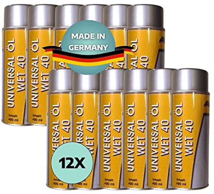 AWOTEX Universalöl WET 40 400 ml I 12 Dosen Universal Öl-Spray I Baustellen-Öl silikonfrei I Rostlöser-Extrem Kontakt-Spray Korrosionsschutz-Spray Kettenöl u.v.m. I Baustellen-Zubehör