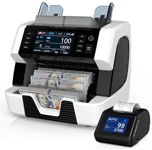 PONNOR Money Counter Machine Mixed Denomination,Value Counting, Multi Currency, CIS/UV/IR/MG/MT Counterfeit Detection Bill Counter, Cash Counter with Touch Screen for Business with Printer