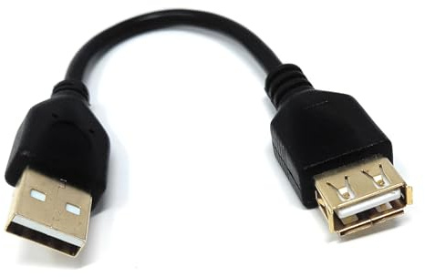 DRUT 15cm USB 2.0 Extension Lead 24AWG High Speed Cable A Plug to Socket | Male to Female (Black Gold Contacts 0.5ft