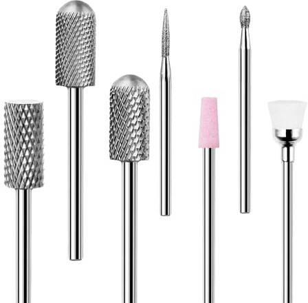 COSLUS Nagelbohrer-Set, 7-teilig, 3/32-Zoll-Schaft | Elektrische Nagelfeile, Maschinen-Bits für Acrylgel, Nagelkunst-Werkzeuge für Nagelhautentferner, Maniküre, Pediküre