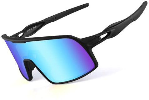 BangLong Polarized Cycling Glasses Sports Sunglasses, UV400 Protection, Men Women Running Fishing Driving Baseball Glasses (Black Blue)
