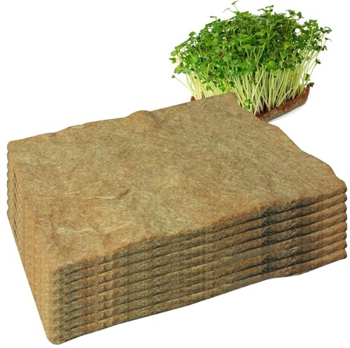 NASSMOSSE Micro greens Lot de 8 tapis de plantation en chanvre pour la culture de microgreens, 25,4 x 50,8 cm, tapis de culture de germes de graines biologiques, tapis de jute pour plateaux de