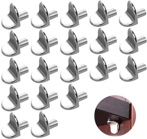 20 Pcs Heavy Duty L-Shaped Metal Shelf Support Pegs - Polished Nickel Glass Shelf Brackets for Kitchen Cupboard, Bookshelf & Cabinet Support