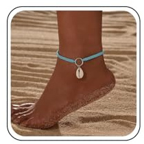 Inateannal Bracelet de cheville en corde tressée bleue réglable à la main bracelet de cheville en coquillage imperméable bracelet de cheville en coquillage chaîne pieds d'été bijoux pied pour femmes