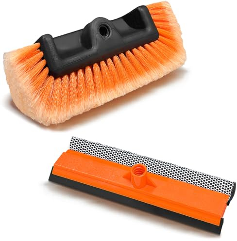 ARTIPOLY Spazzola per lavaggio auto da 30,5 cm con setole morbide + spatola 2 in 1 da 25,4 cm per la pulizia dei vetri, camper, camion, barca, camper, resistente spazzola a tre livelli per lavaggio