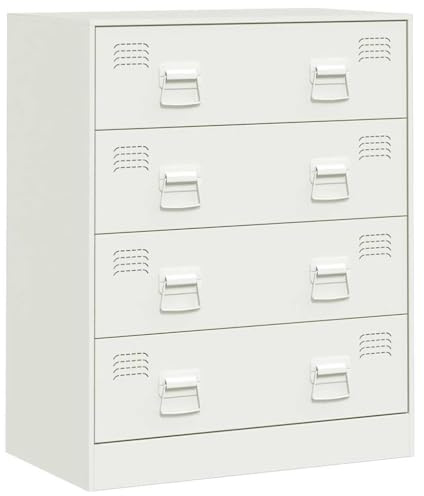 vidaXL Sideboard, Kommode Anrichte mit 4 Schubladen, Metallschrank Schrank für Wohnzimmer, Highboard Beistellschrank Schubladenschrank, Weiß Stahl